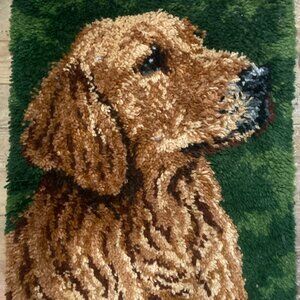 Vintage Golden Retriever Dog Latch Hook Rug 21x30" Herrschners New Handmade 90s